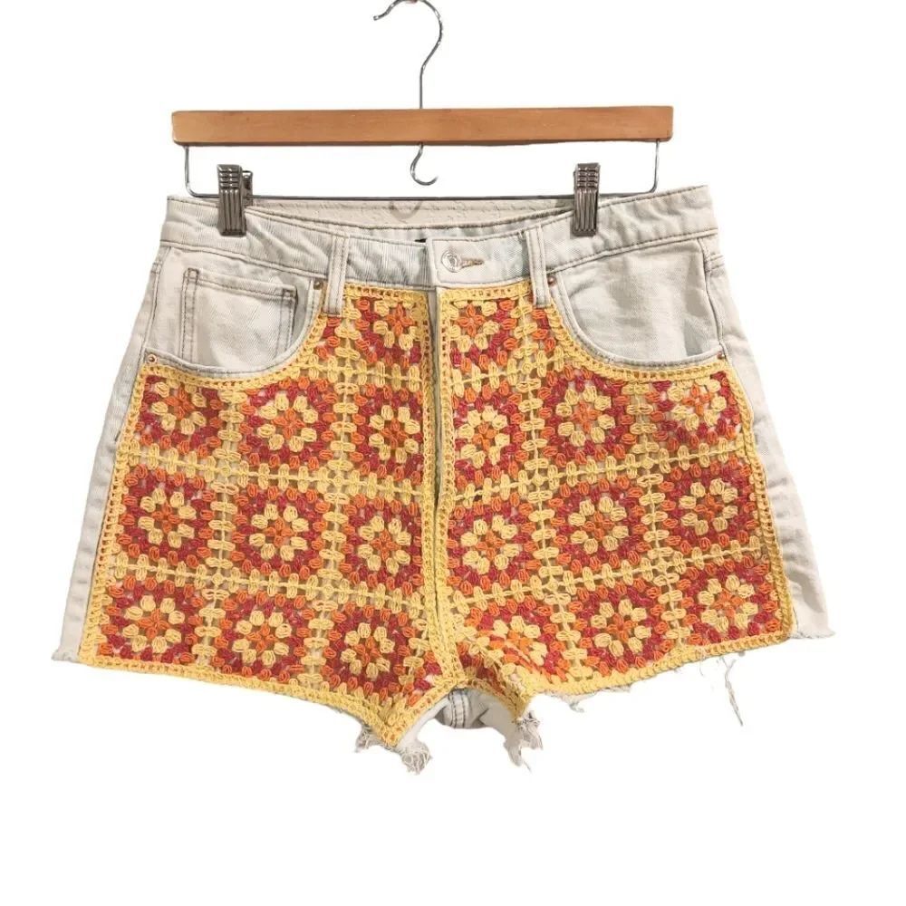 Wild Fable High Rise Denim Crochet shorts Size 12 Orane Pink